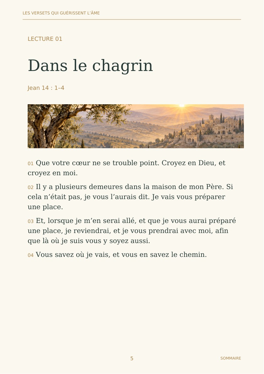 Page de lecture Dans le chagrin, Jean 14 : 1–4